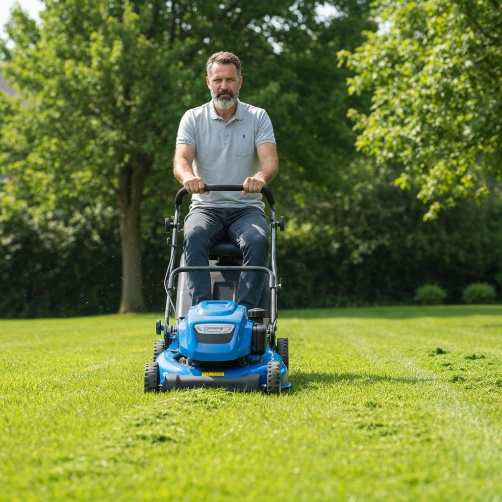 Gartenpflege in Freudenberg – Rasenpflege und Gartenarbeit mit Rasenmäher auf gepflegter Fläche
