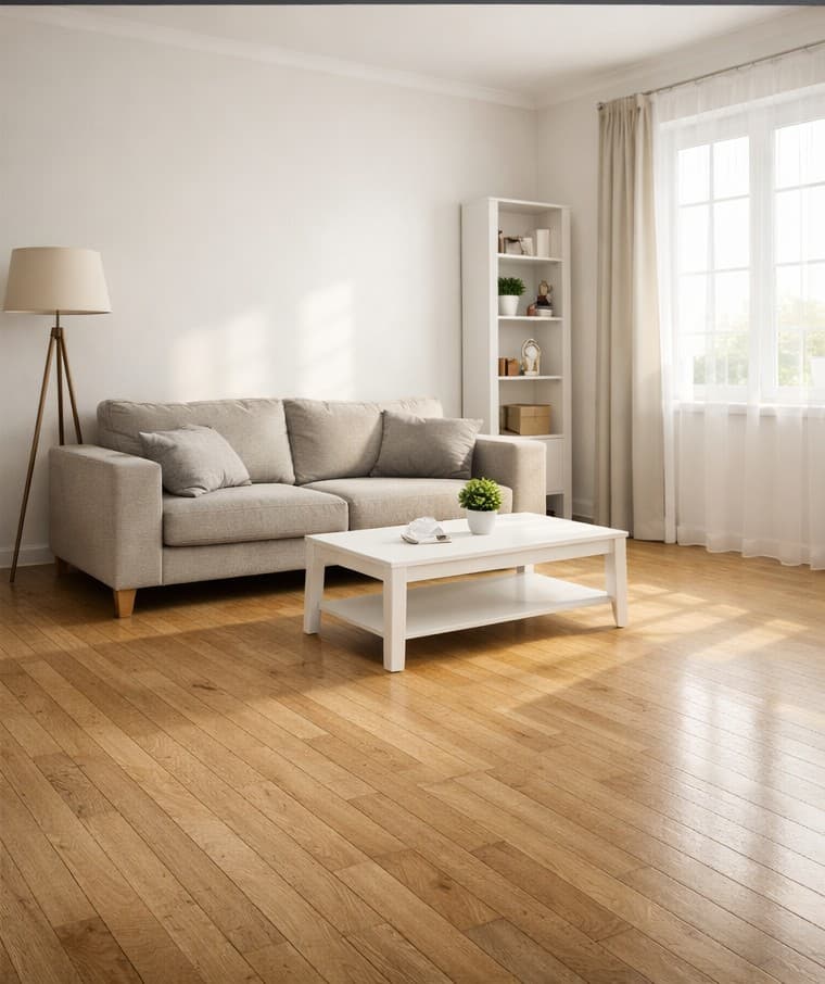 Nach dem Umzug: aufgeräumtes, eingerichtetes Wohnzimmer in der neuen Wohnung