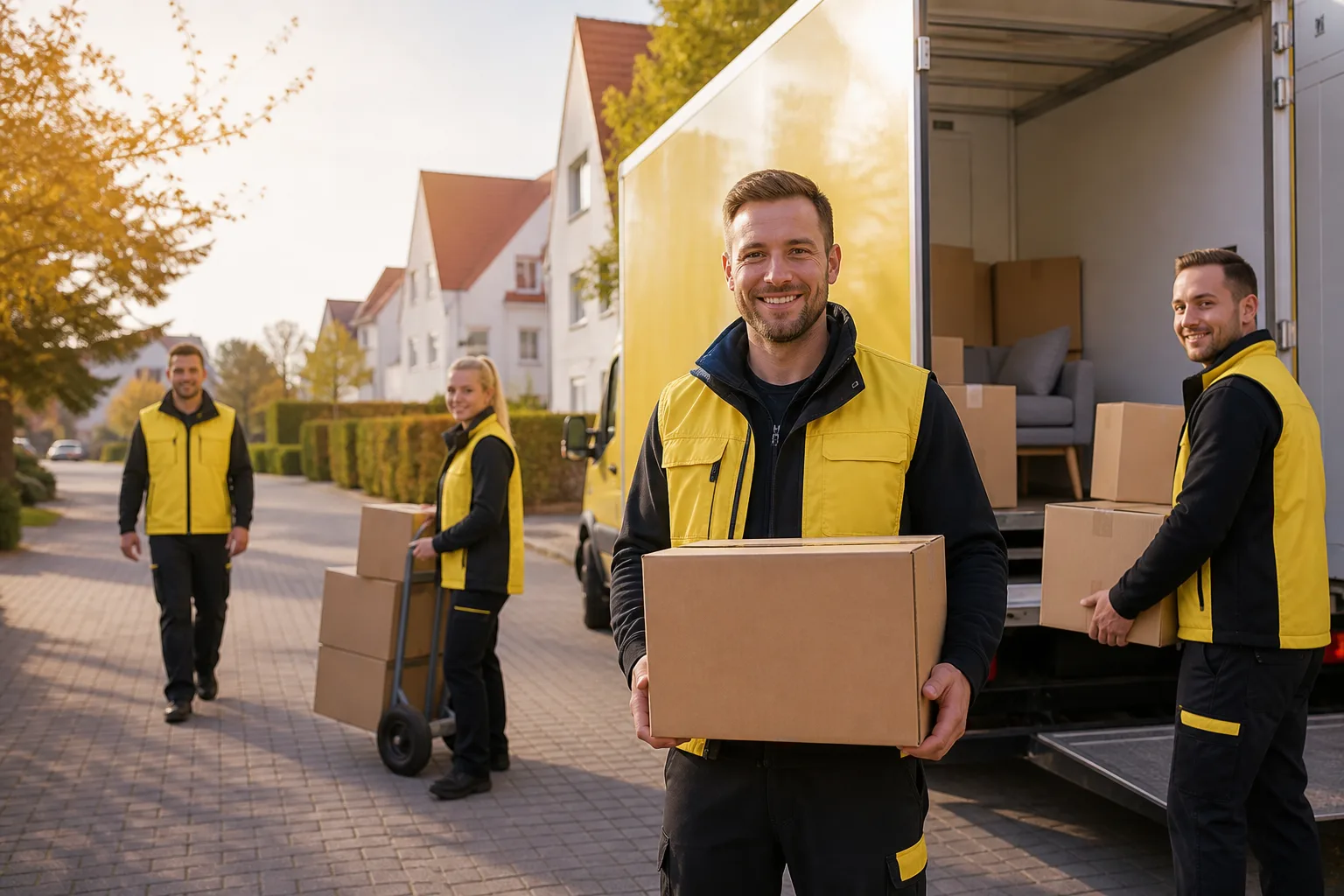 Professionelles Umzugsteam von Blitsa Umzüge & Transporte mit Umzugswagen